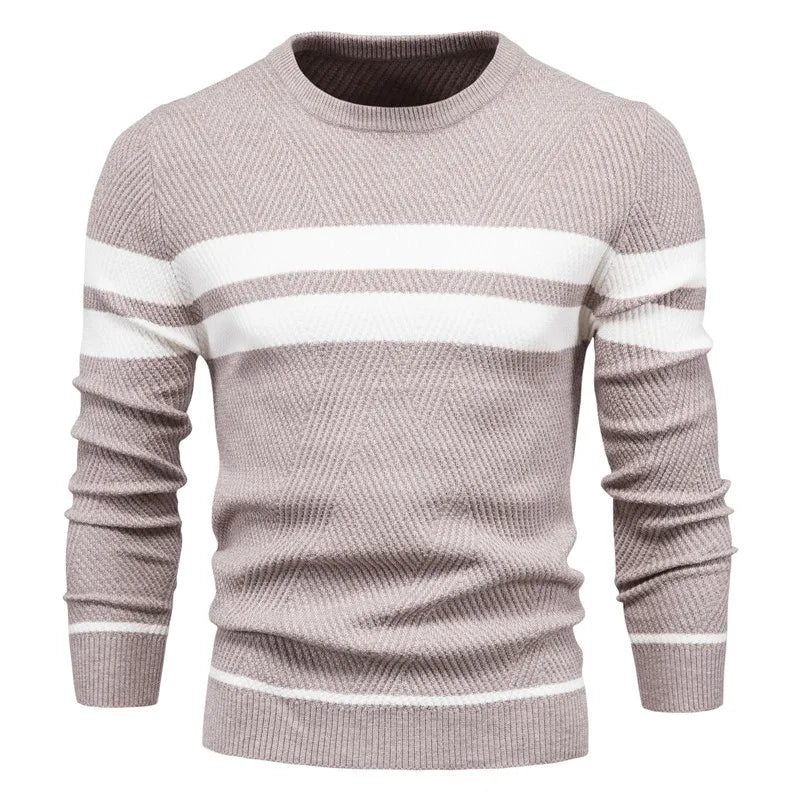 Men's Striped Crew Neck Sweater - Slim Fit Pullover