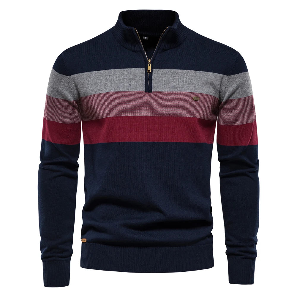 Men's Mock Neck Pullover Sweater - Quarter Zip Color Block