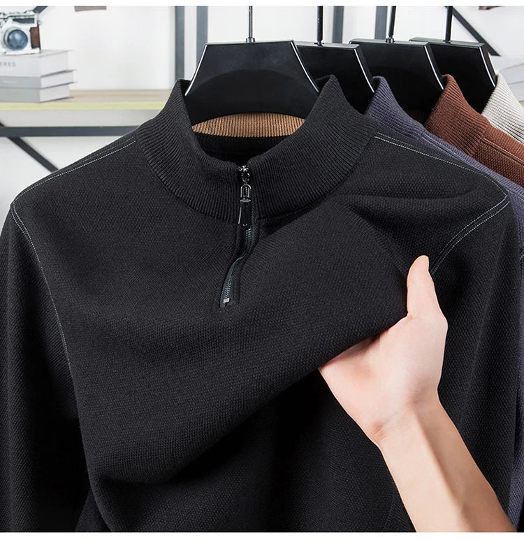 Men's Half Zip Knit Pullover - Fleece Lined Warm Sweater