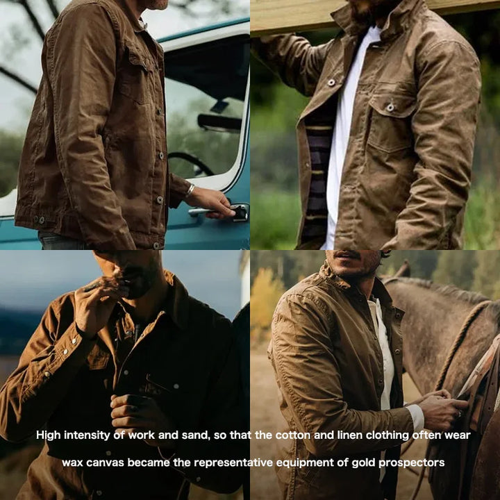 Rustic Trailblazer: Men's Vintage-Style Waxed Canvas Jacket