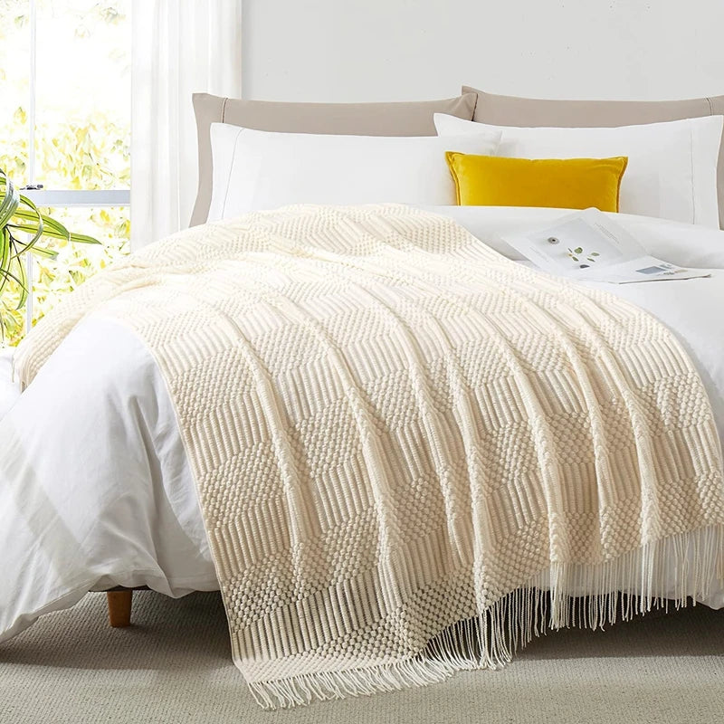 Textured Fringe Throw Blanket