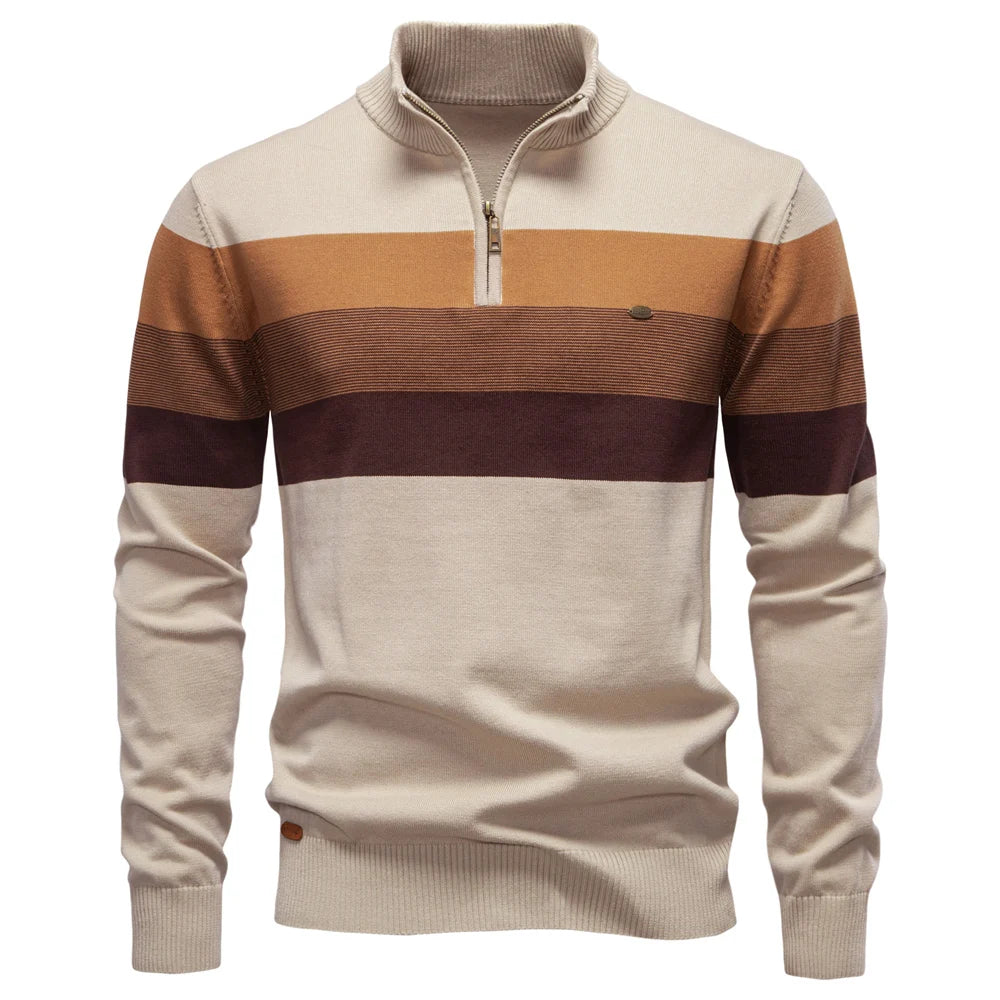 Men's Mock Neck Pullover Sweater - Quarter Zip Color Block