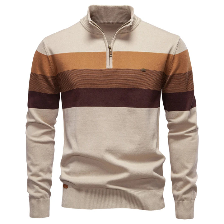 Men's Mock Neck Pullover Sweater - Quarter Zip Color Block