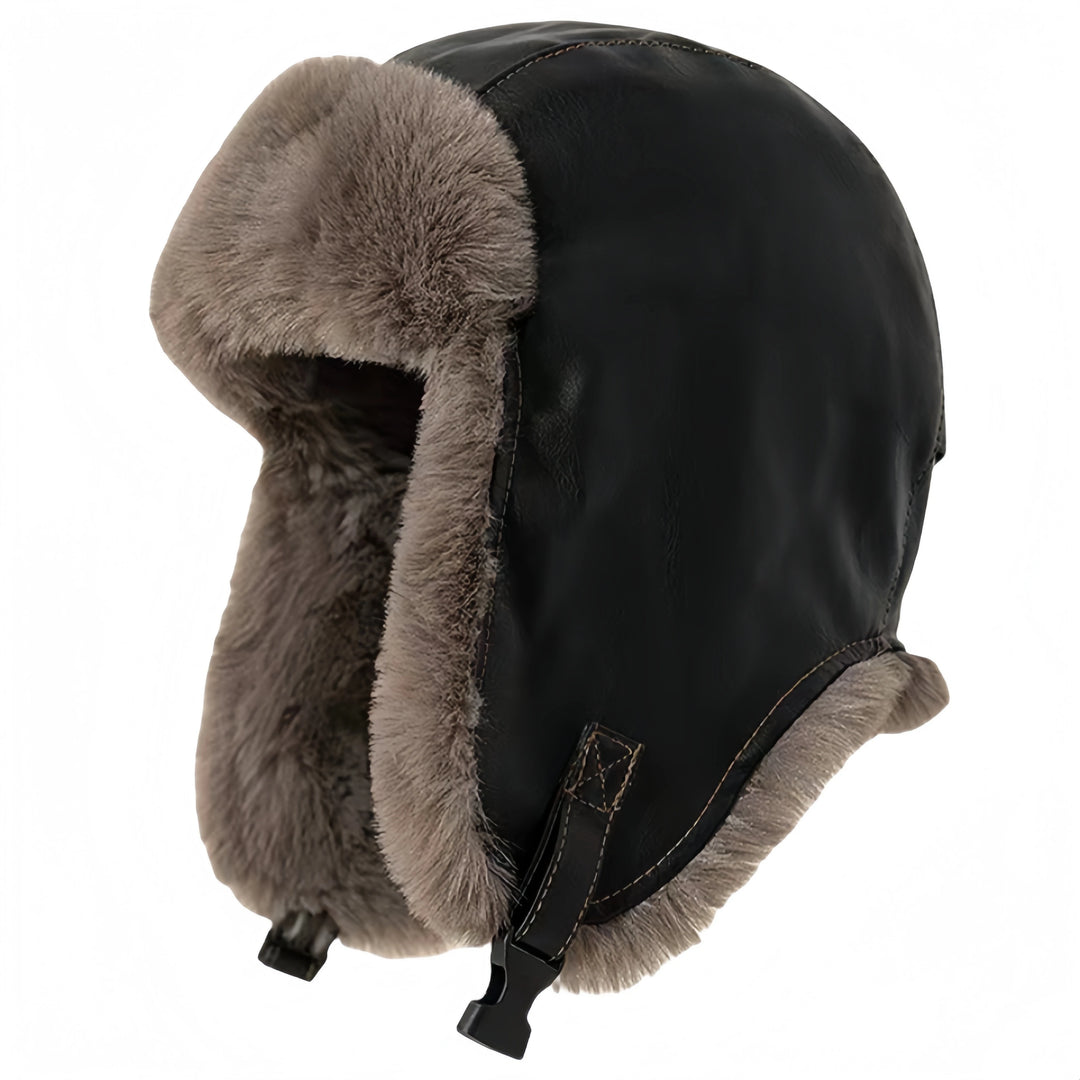 Men's Faux Leather Pilot Hat - Winter Bomber Earflap Hat