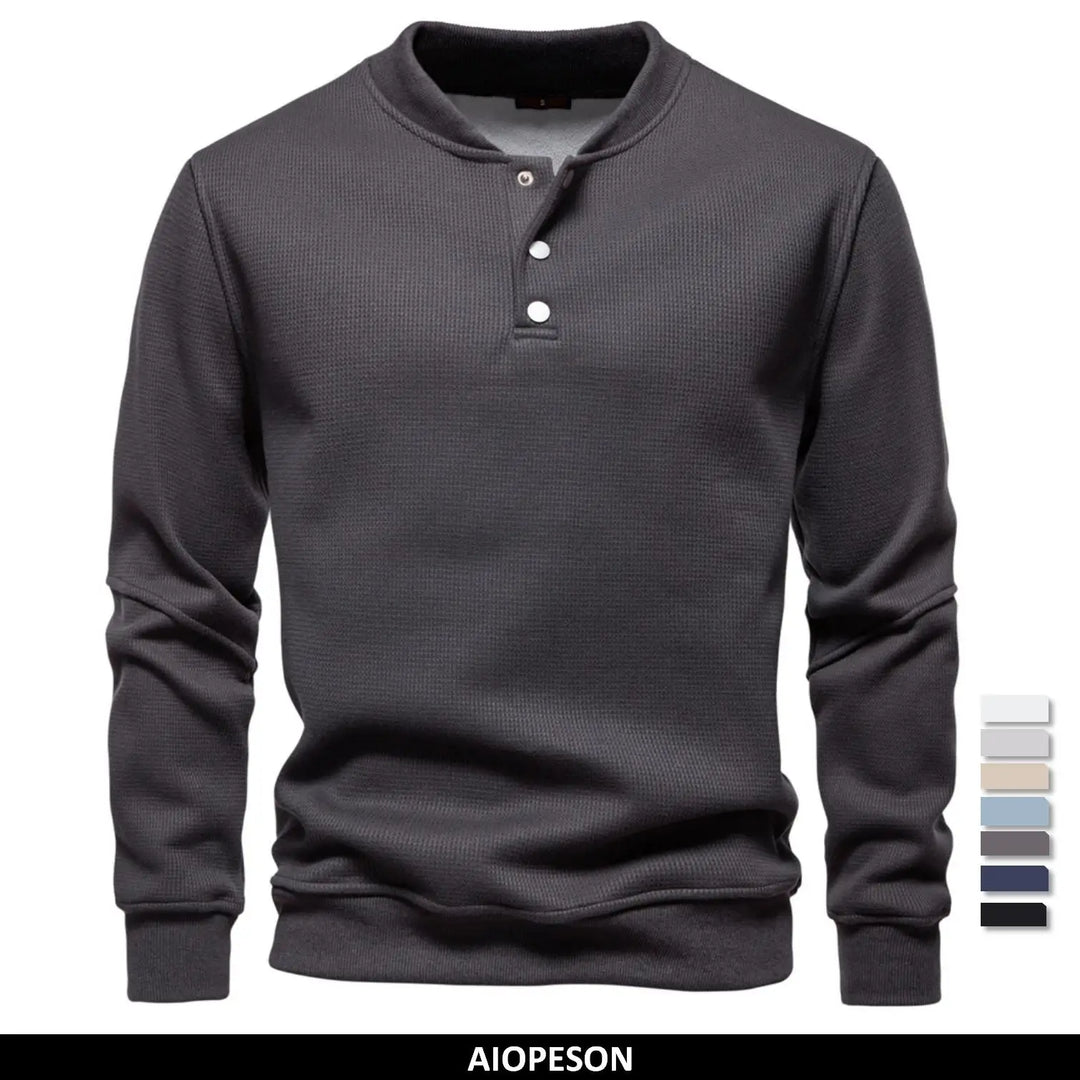 Men's Fleece Lined Sweatshirt - Waffle Knit Henley Pullover
