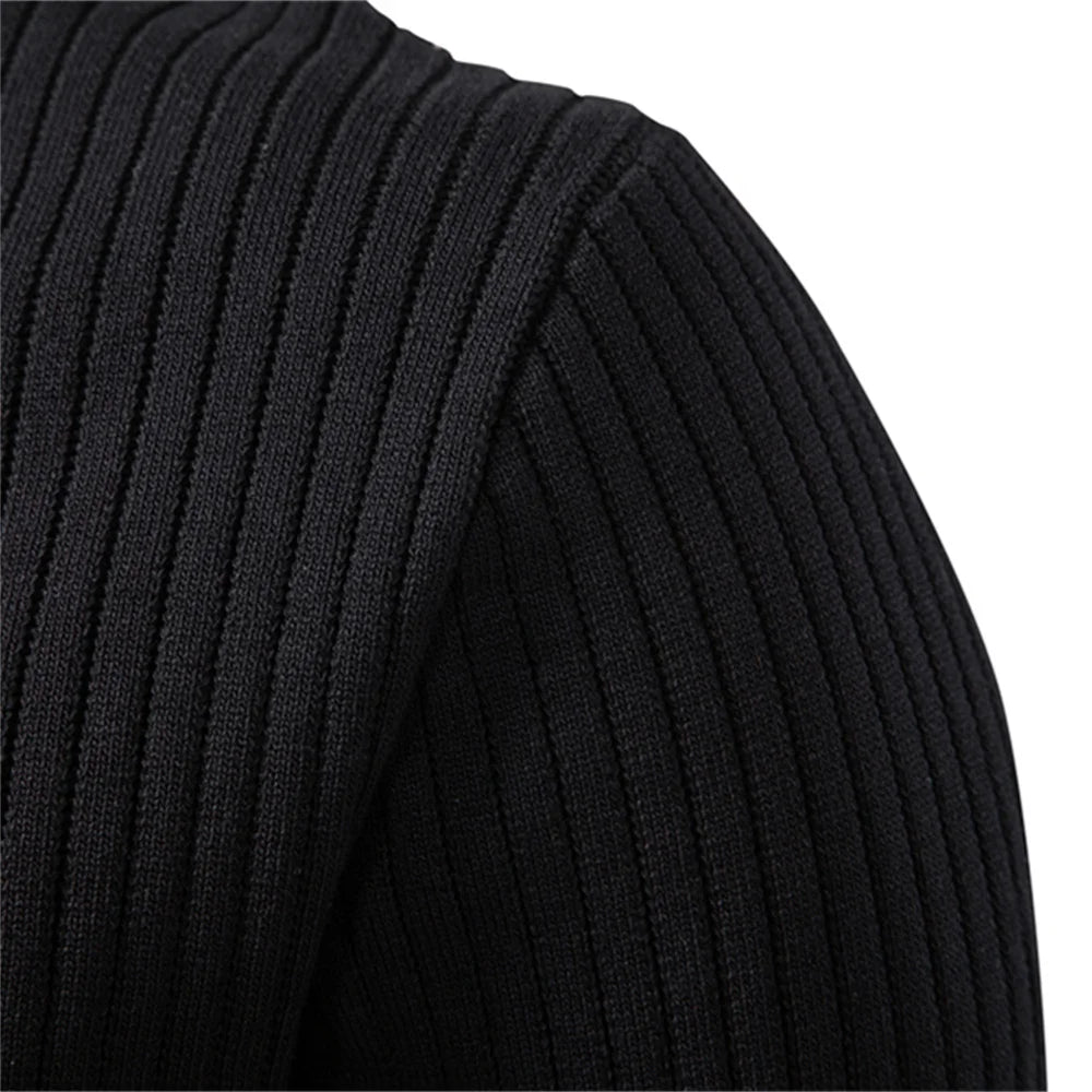 Men's Long Sleeve Henley Shirt - Ribbed Knit Slim Fit