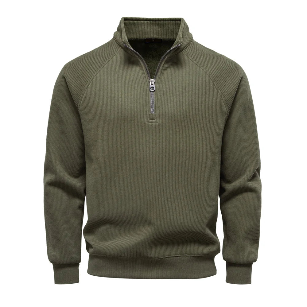 Men's Ribbed Knit Quarter-Zip Sweater - Thermal Pullover Top