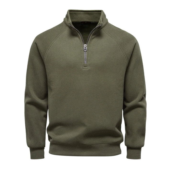 Men's Ribbed Knit Quarter-Zip Sweater - Thermal Pullover Top