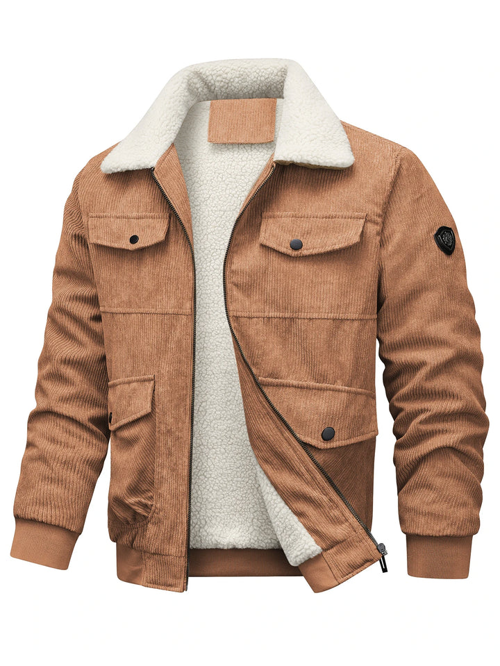 Men's Corduroy Jacket - Fleece Lined Zip Up Jacket