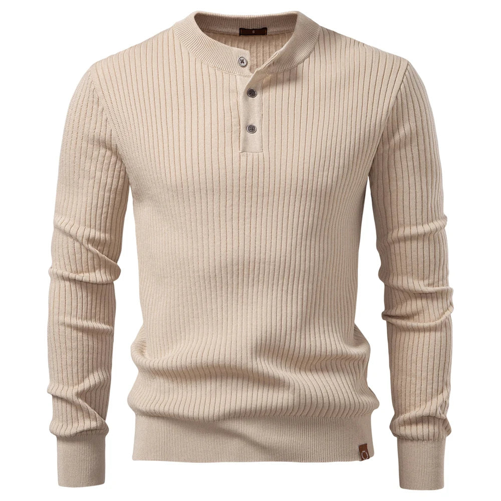 Men's Long Sleeve Henley Shirt - Ribbed Knit Slim Fit