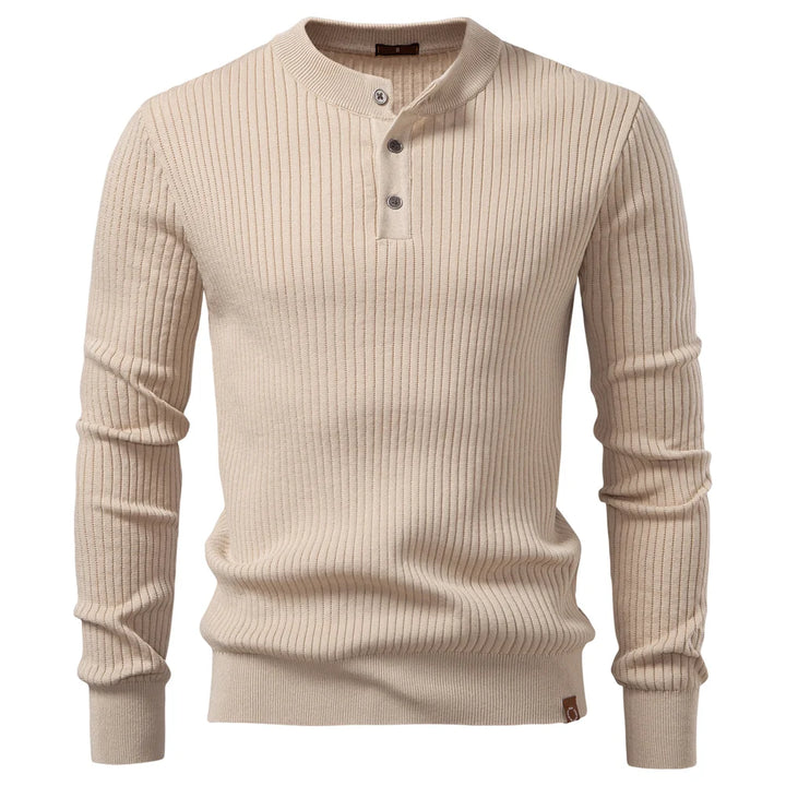 Men's Long Sleeve Henley Shirt - Ribbed Knit Slim Fit