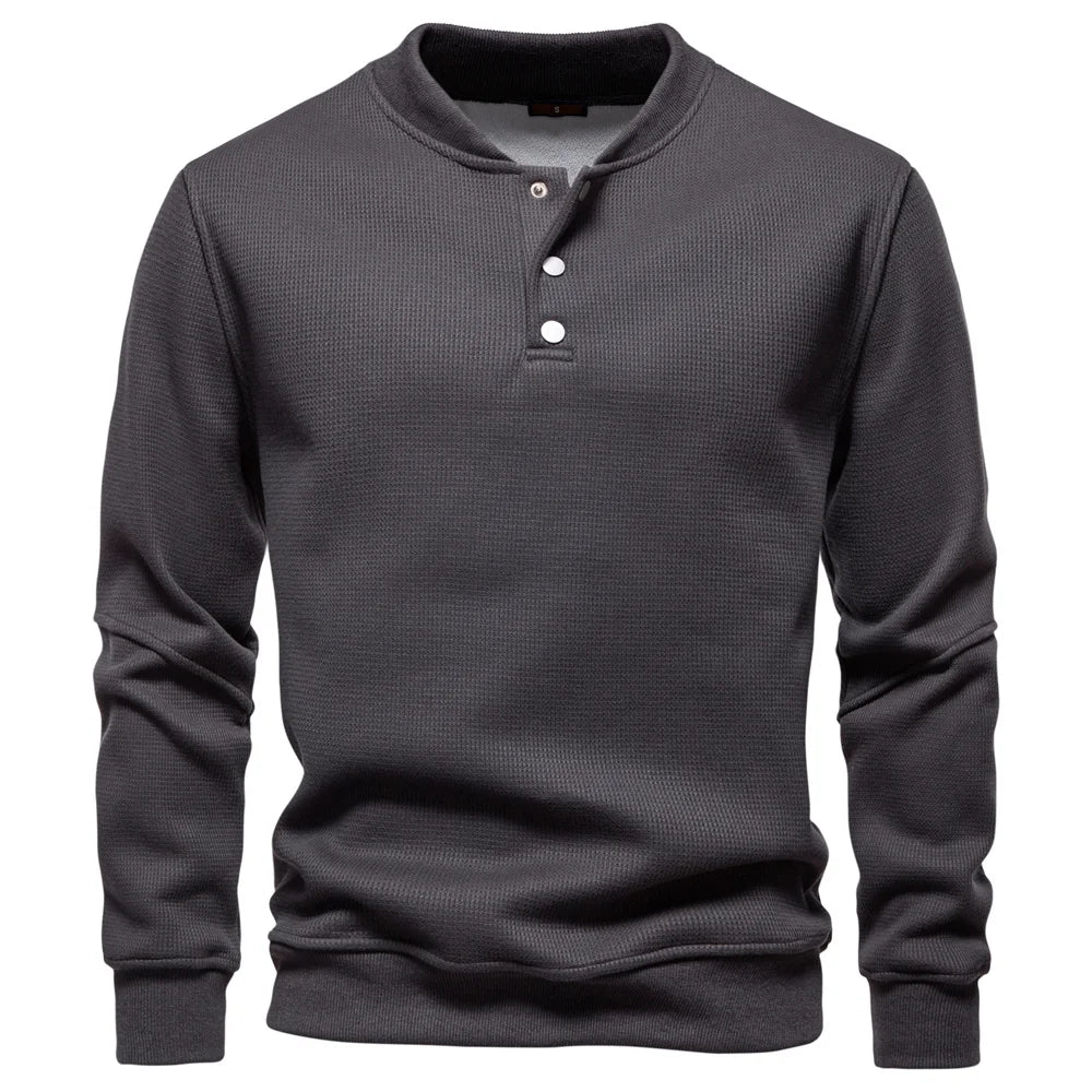 Men's Fleece Lined Sweatshirt - Waffle Knit Henley Pullover