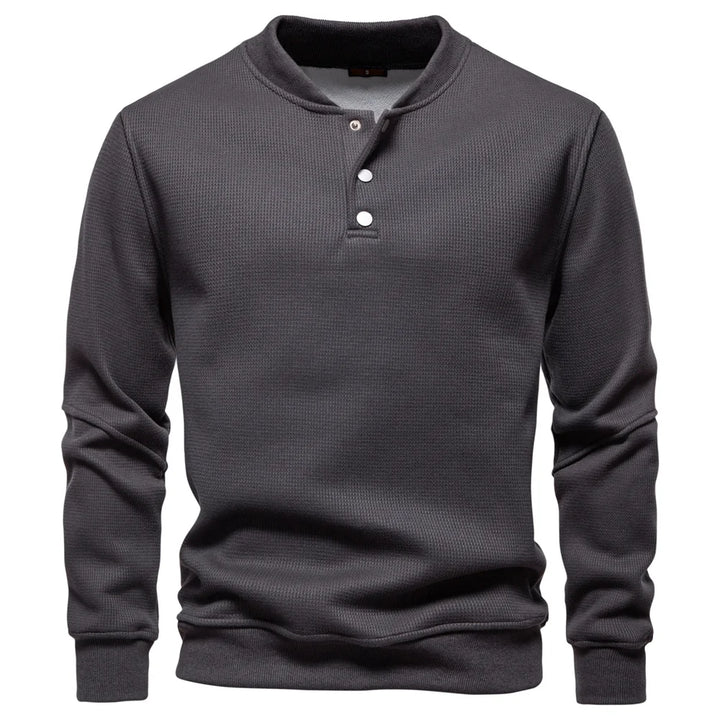 Men's Fleece Lined Sweatshirt - Waffle Knit Henley Pullover