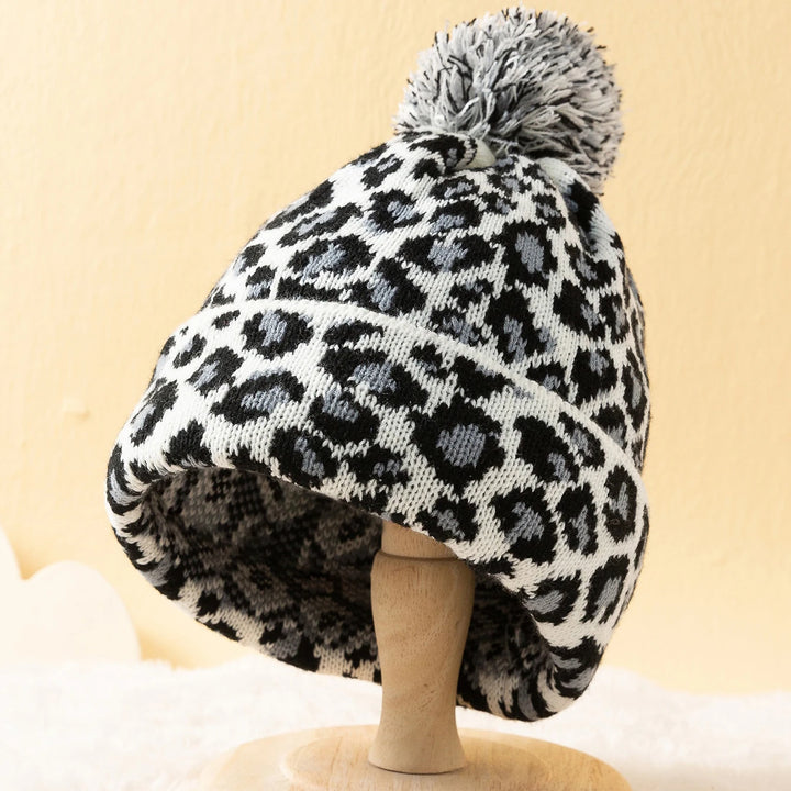 Leopard Knit Pom Beanie