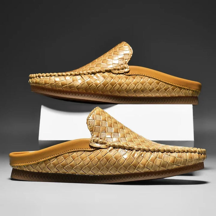 Woven Leather Slip-On Mules