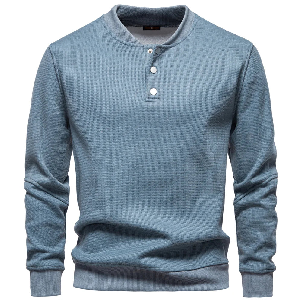 Men's Fleece Lined Sweatshirt - Waffle Knit Henley Pullover