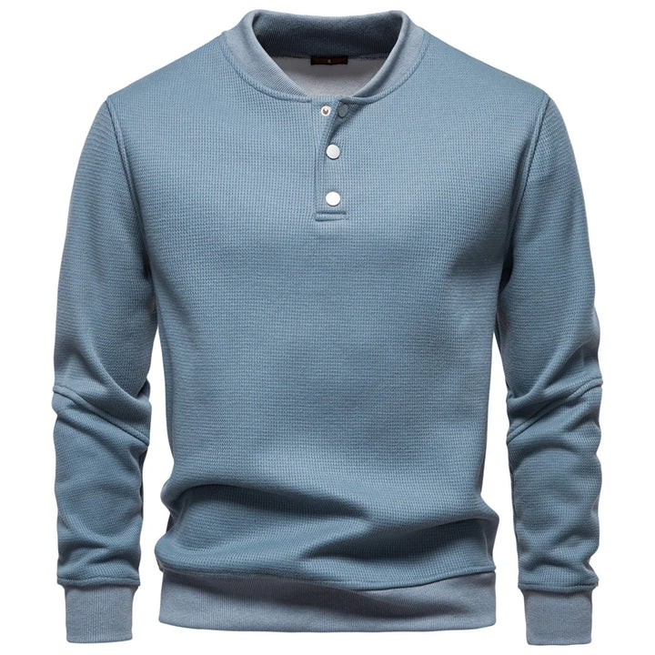 Men's Fleece Lined Sweatshirt - Waffle Knit Henley Pullover