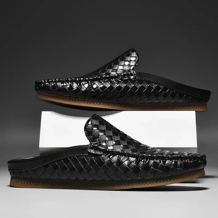 Woven Leather Slip-On Mules