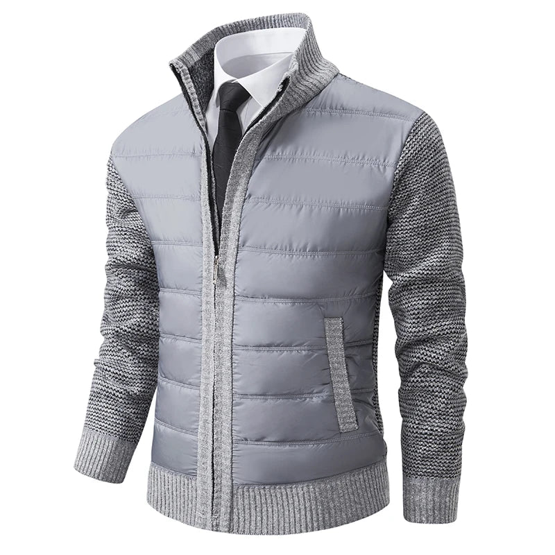 Men's Quilted Cardigan Jacket - Knit Sleeve Zip Sweater