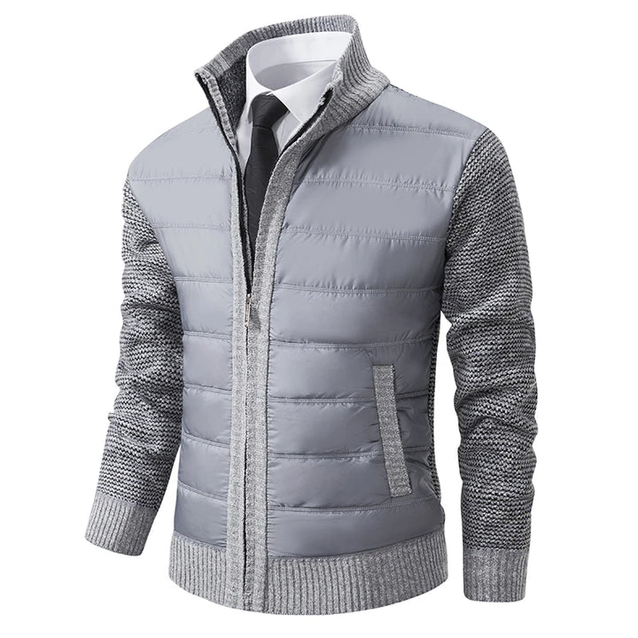 Men's Quilted Cardigan Jacket - Knit Sleeve Zip Sweater
