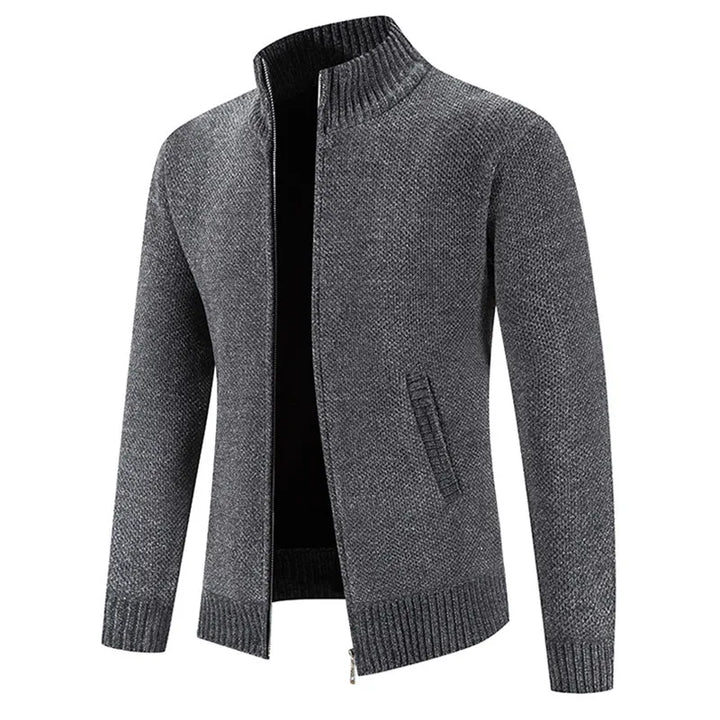 Men's Fleece Cardigan Sweater - Full Zip Stand Collar Knit