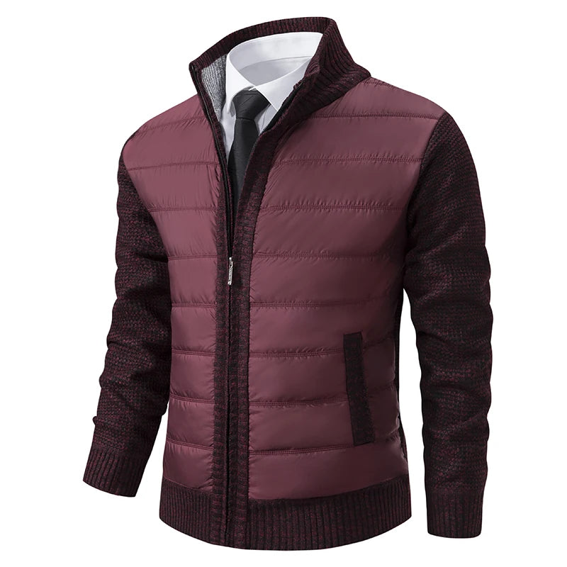 Men's Quilted Cardigan Jacket - Knit Sleeve Zip Sweater