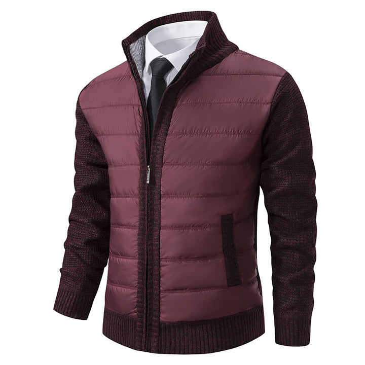 Men's Quilted Cardigan Jacket - Knit Sleeve Zip Sweater
