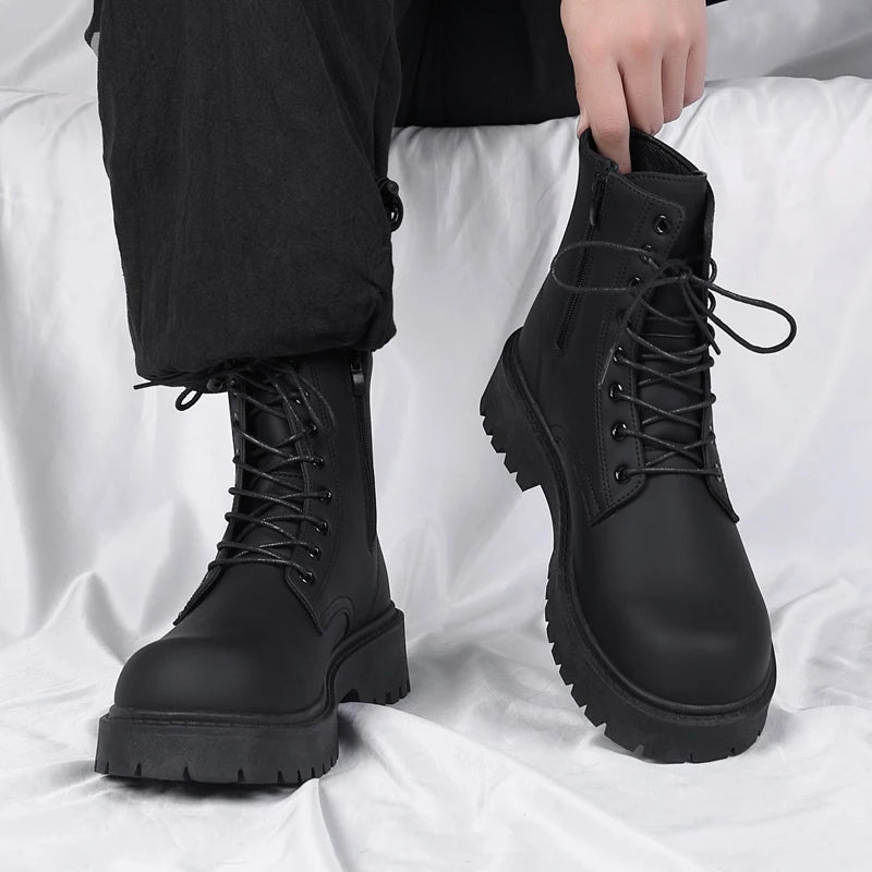 Men's Lace Up Mid Top Boots - Thick Sole Lug Boots