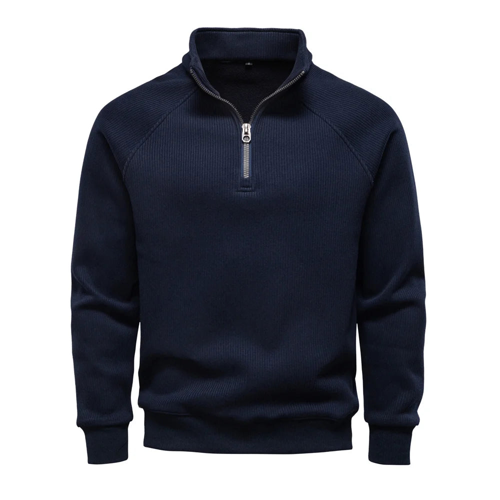 Men's Ribbed Knit Quarter-Zip Sweater - Thermal Pullover Top