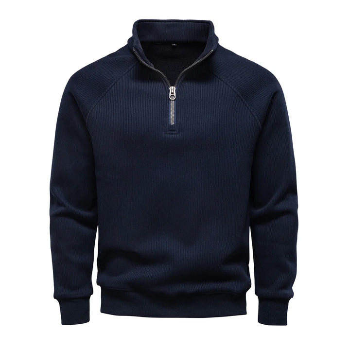 Men's Ribbed Knit Quarter-Zip Sweater - Thermal Pullover Top
