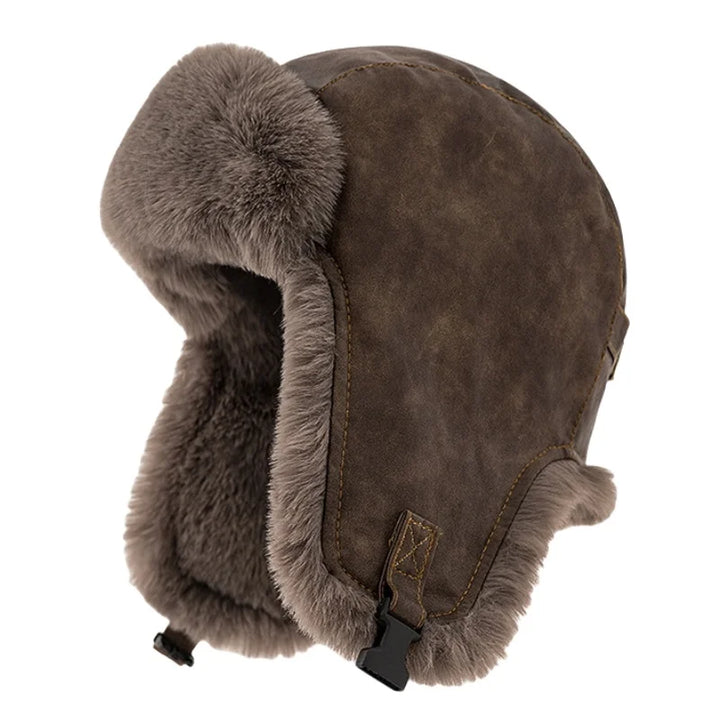 Men's Faux Leather Pilot Hat - Winter Bomber Earflap Hat