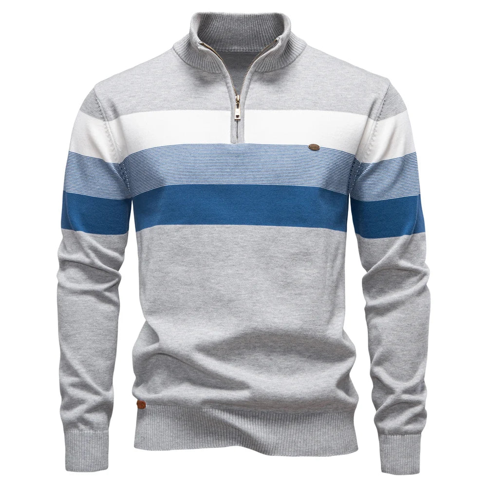 Men's Mock Neck Pullover Sweater - Quarter Zip Color Block