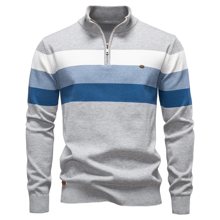Men's Mock Neck Pullover Sweater - Quarter Zip Color Block