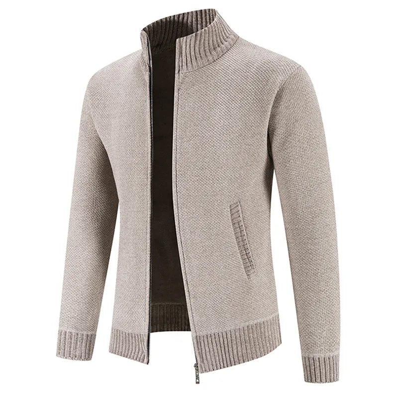 Men's Fleece Cardigan Sweater - Full Zip Stand Collar Knit
