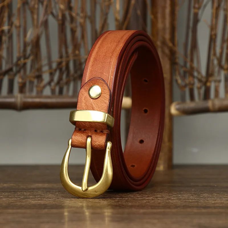 Classic Leather Curved Brass Belt