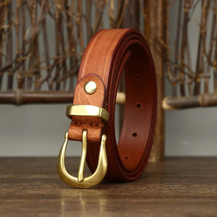 Classic Leather Curved Brass Belt